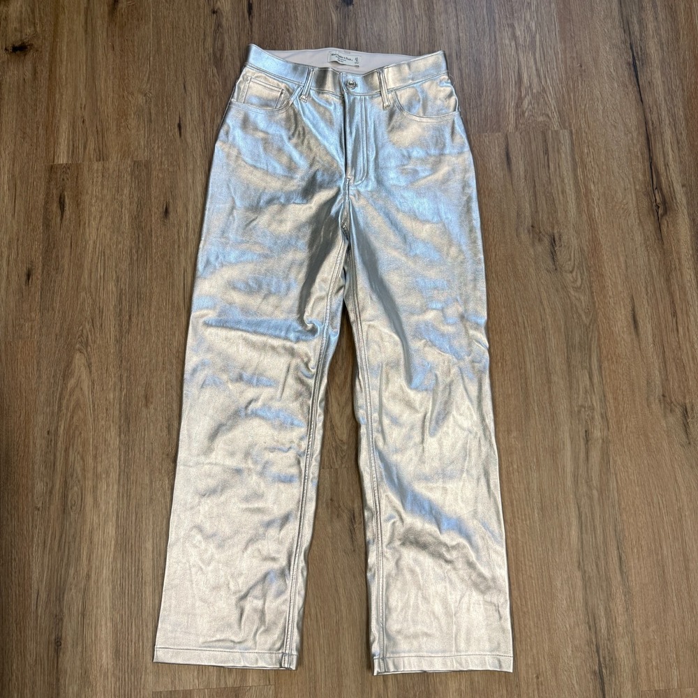 Abercrombie & Fitch 90s High Rise Relaxed Faux Leather Pants Womens 4S/27 Silver